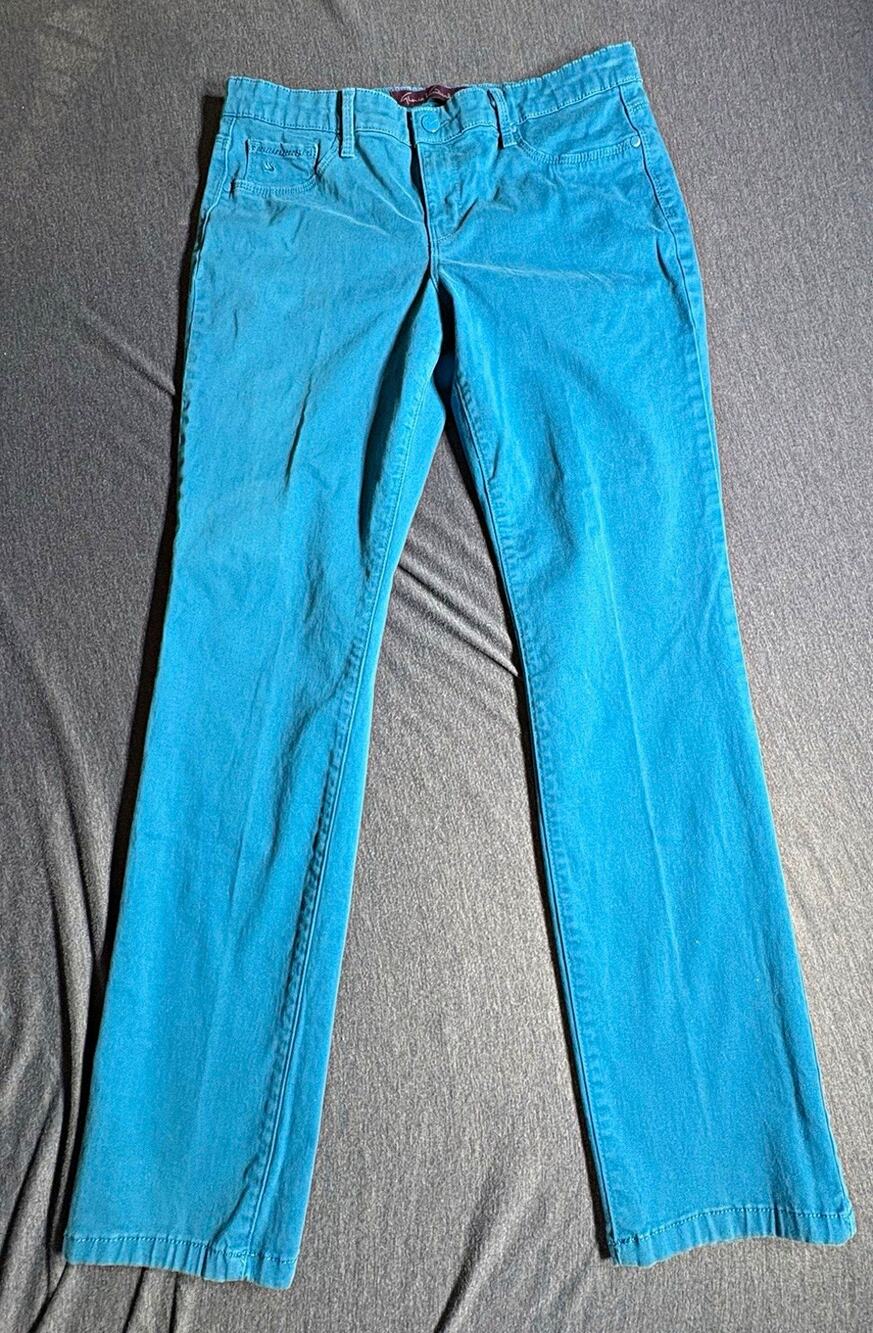 Gloria Vanderbilt Blue Twill Pants Pockets Straight Classic Mid Rise 10P